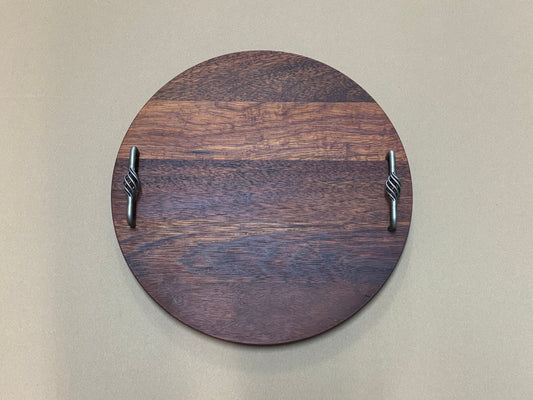 Merbau Round Grazing Board with Wire Basket Handles