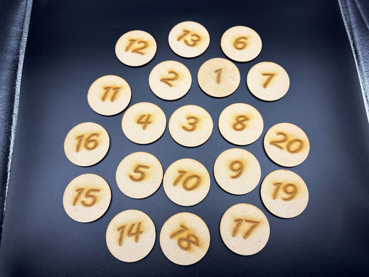 Round wooden discs - Numbers 1 - 20