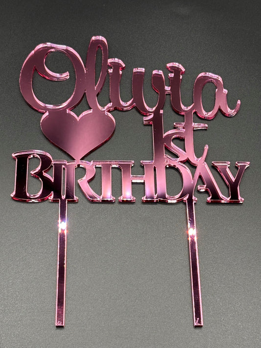 Name Birthday & Heart Cake Topper
